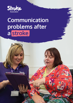 Communication problems after stroke guide cover showing two women sat down talking