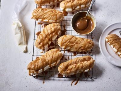 Lemon and toffee eclairs